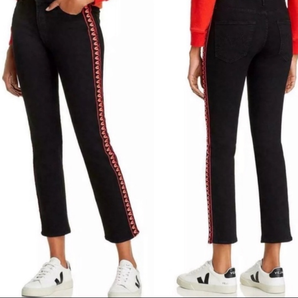 MOTHER Black Jeans with Red Heart Detail